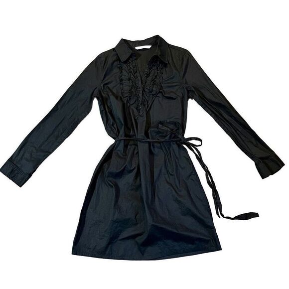 Old Navy Black Mini Long Sleeve Ruffle Chest Dress Medium - Picture 1 of 10